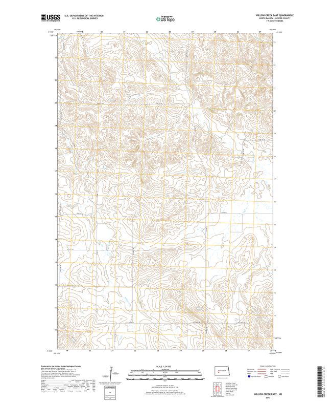 Willow Creek East North Dakota  - 24k Topo Map