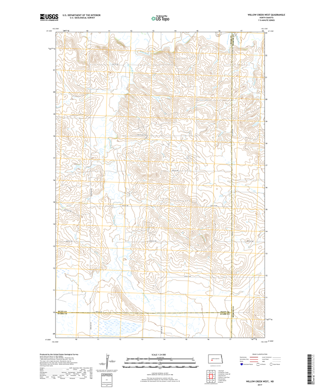 Willow Creek West North Dakota  - 24k Topo Map