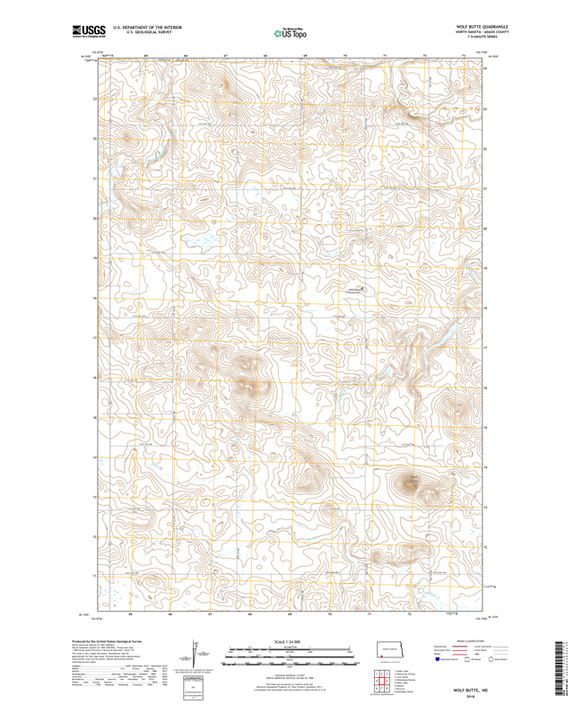 Wolf Butte North Dakota  - 24k Topo Map