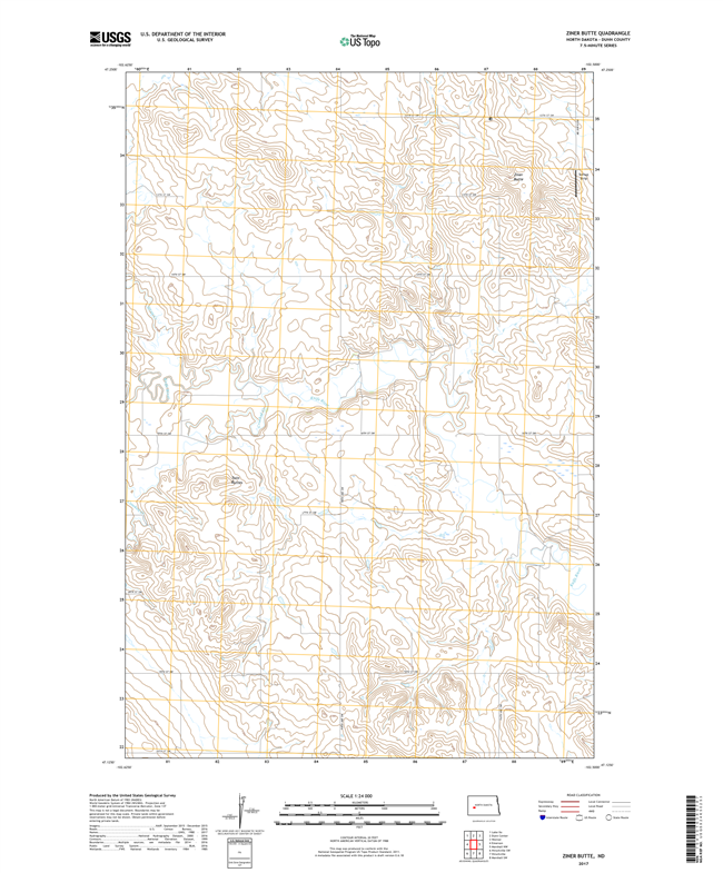 Ziner Butte North Dakota  - 24k Topo Map