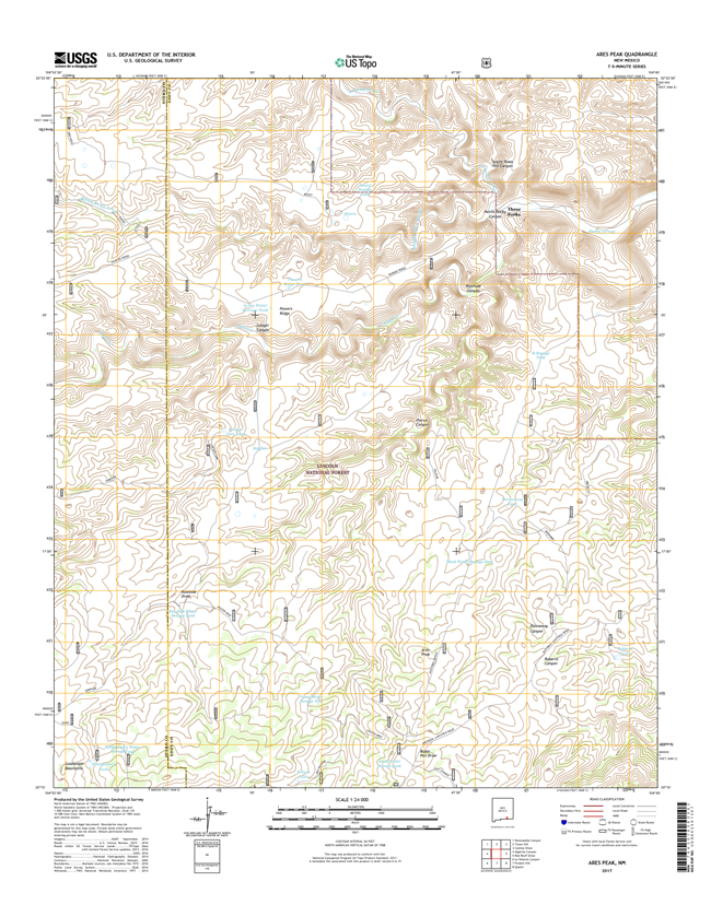 Ares Peak New Mexico - 24k Topo Map