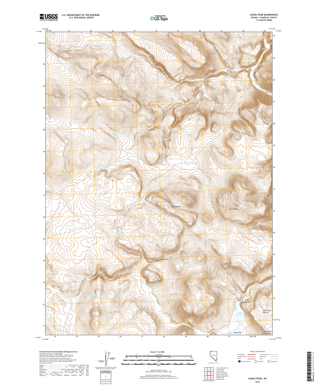 Alkali Peak Nevada - 24k Topo Map