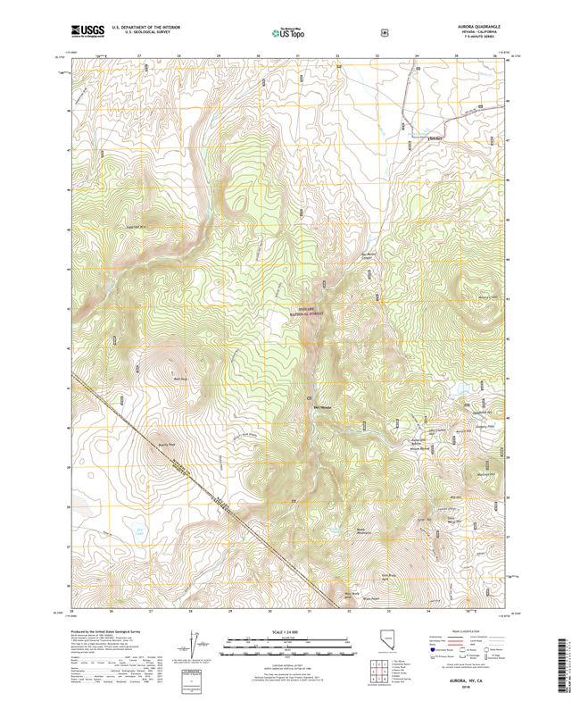 Aurora Nevada - California - 24k Topo Map