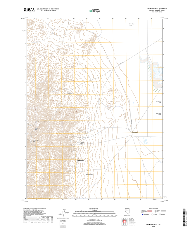 Awakening Peak Nevada - 24k Topo Map