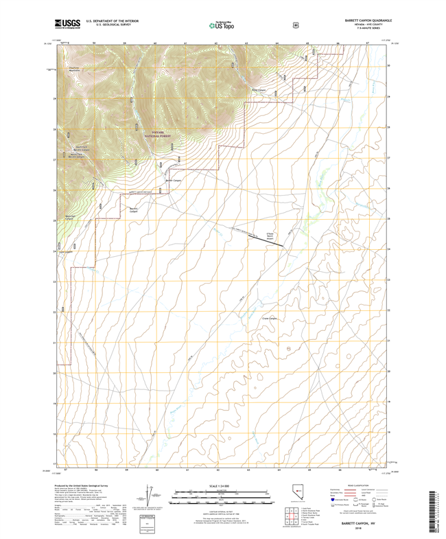 Barrett Canyon Nevada - 24k Topo Map