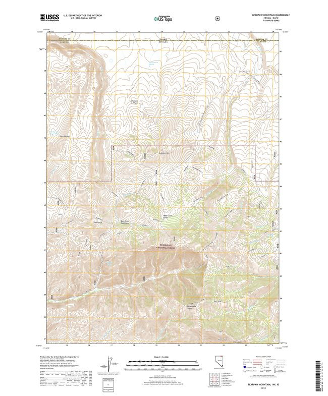Bearpaw Mountain Nevada - Idaho  - 24k Topo Map