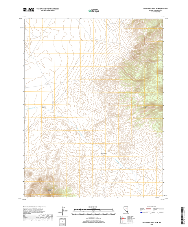 West of Bellevue Peak Nevada - 24k Topo Map