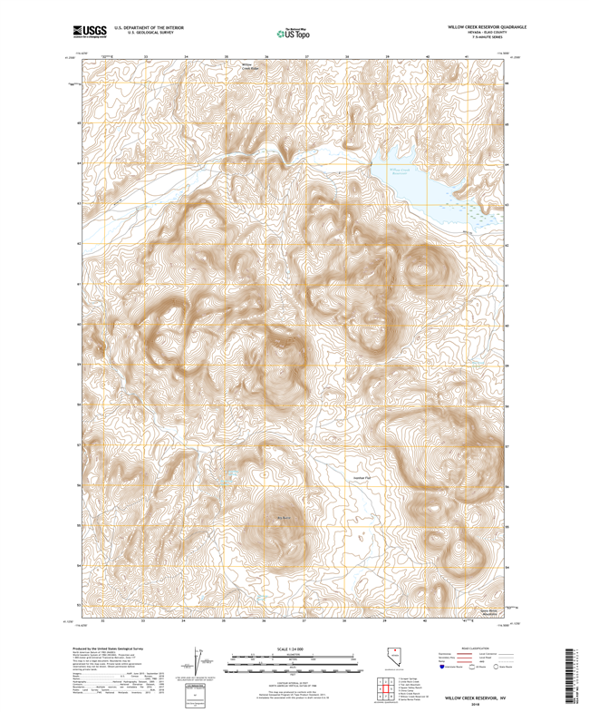 Willow Creek Reservoir Nevada - 24k Topo Map