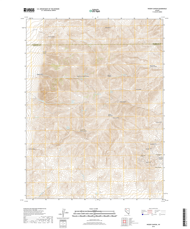 Woody Canyon Nevada - 24k Topo Map