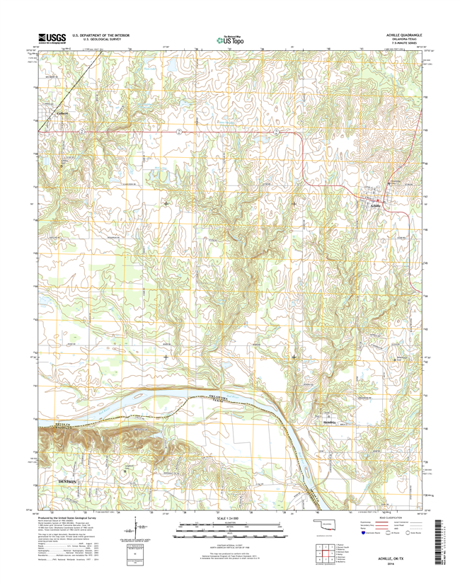 Achille Oklahoma - Texas - 24k Topo Map