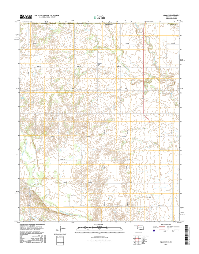 Alva NW Oklahoma - Kansas - 24k Topo Map