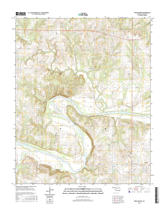 Twin Mounds Oklahoma  - 24k Topo Map