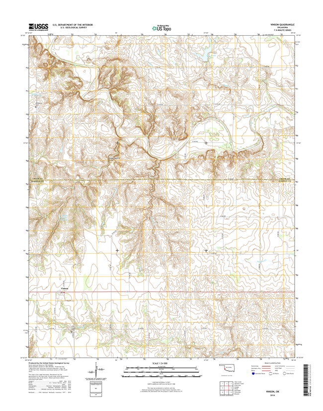 Vinson Oklahoma  - 24k Topo Map
