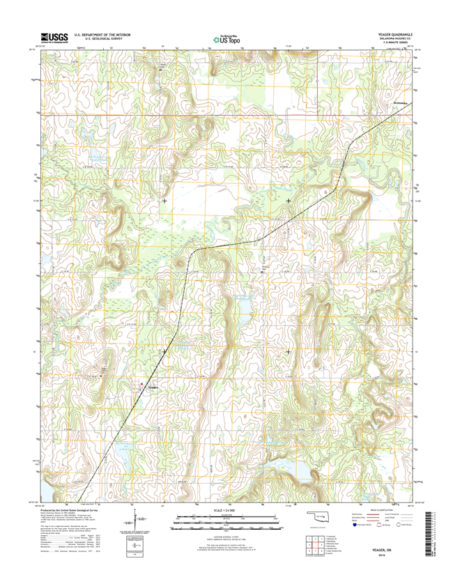Yeager Oklahoma  - 24k Topo Map