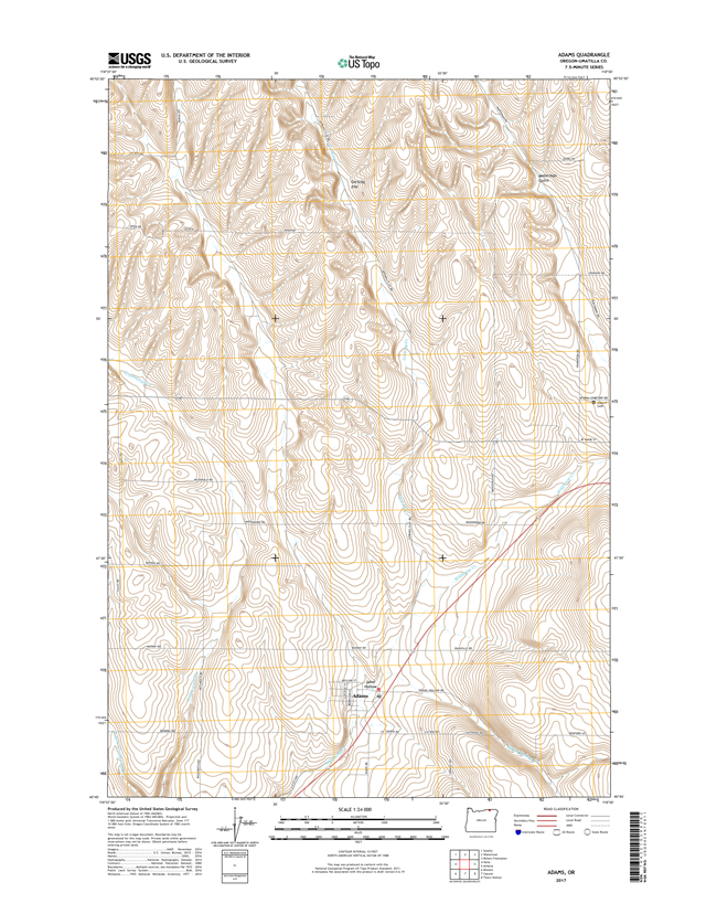 Adams Oregon  - 24k Topo Map