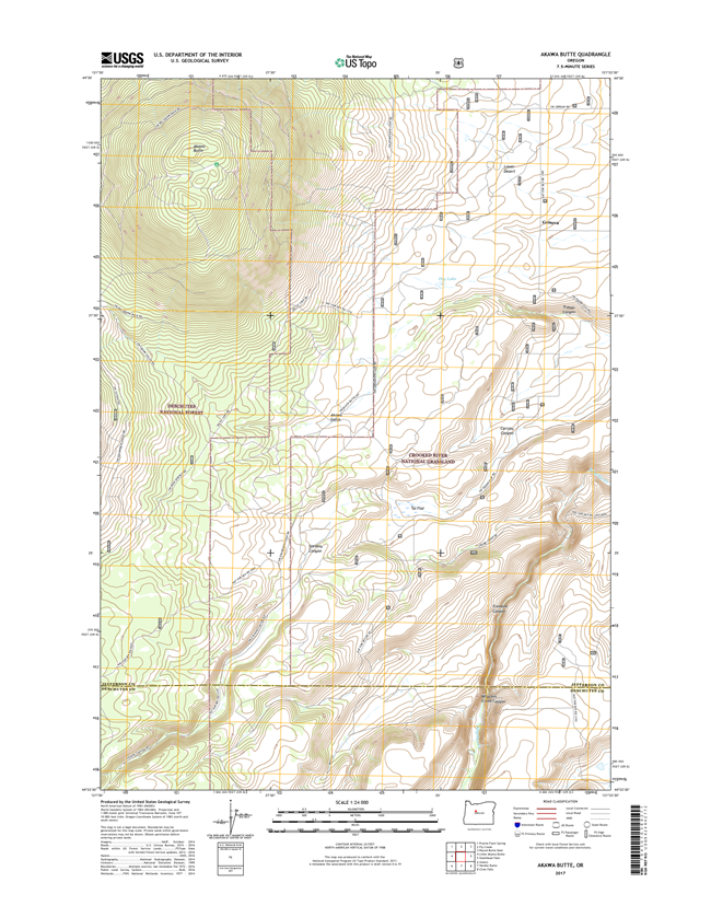 Akawa Butte Oregon  - 24k Topo Map
