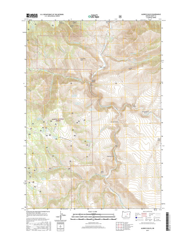 Aldrich Gulch Oregon  - 24k Topo Map