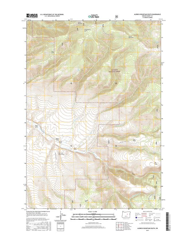 Aldrich Mountain South Oregon  - 24k Topo Map