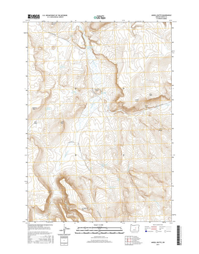 Angell Butte Oregon  - 24k Topo Map