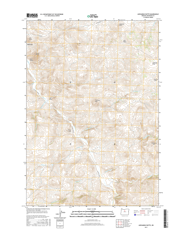 Axehandle Butte Oregon  - 24k Topo Map