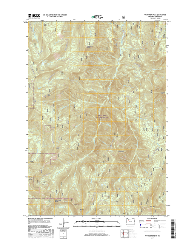 Wanderers Peak Oregon  - 24k Topo Map