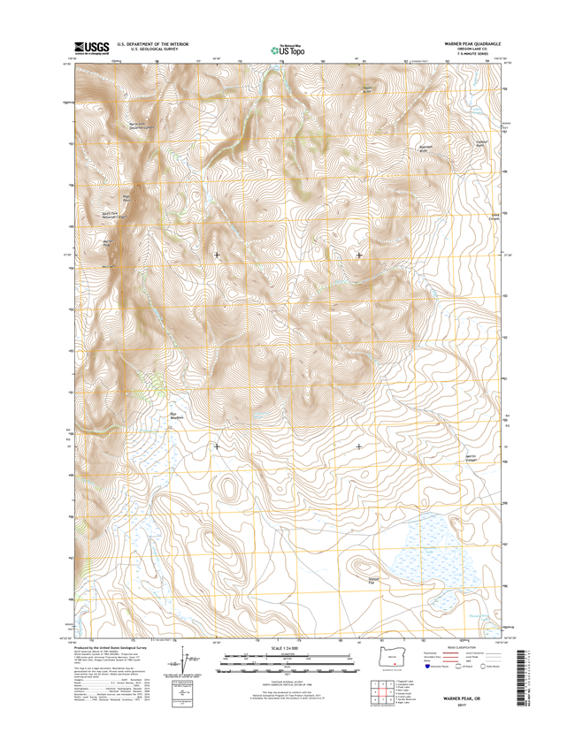 Warner Peak Oregon  - 24k Topo Map