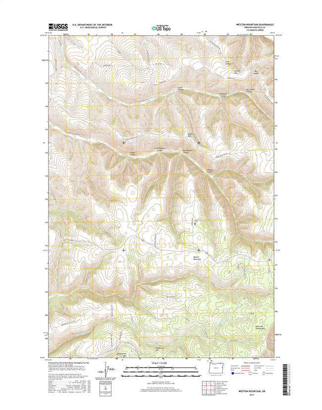 Weston Mountain Oregon  - 24k Topo Map