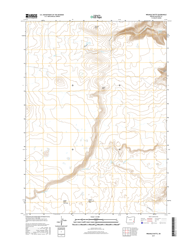 Wrangle Butte Oregon  - 24k Topo Map