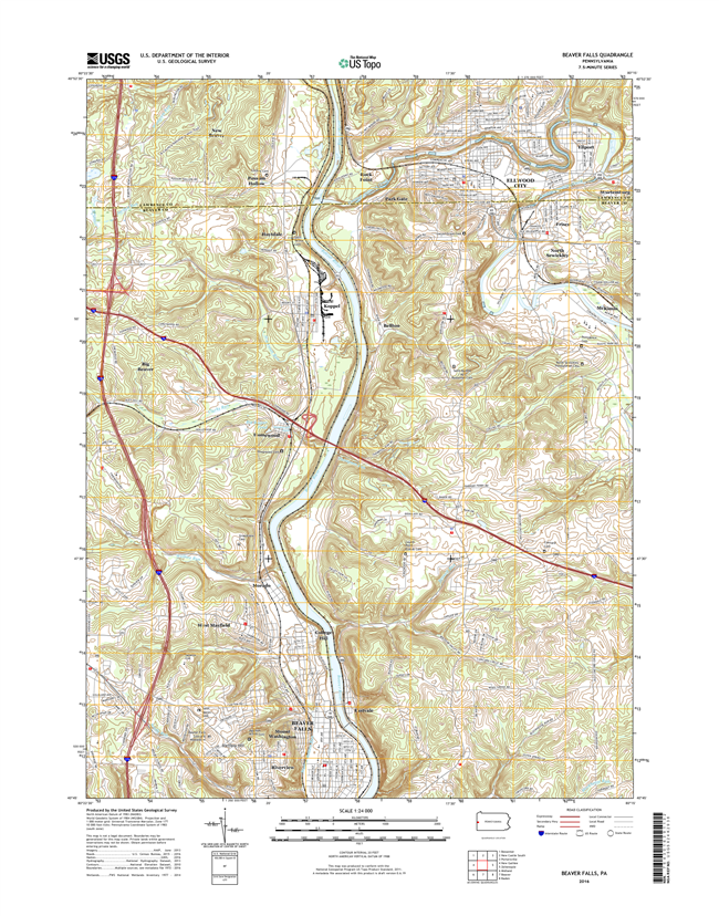 Beaver Falls Pennsylvania  - 24k Topo Map