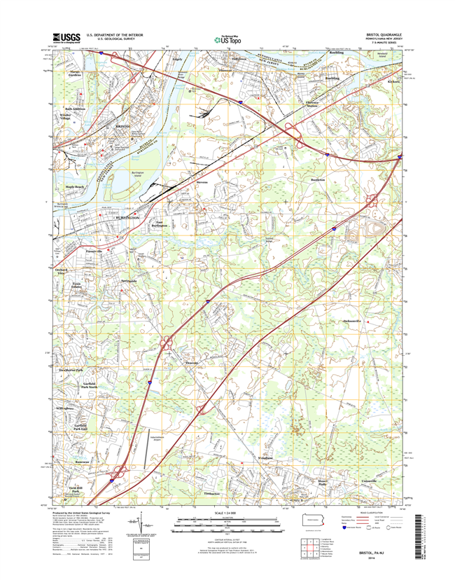 Bristol Pennsylvania - New Jersey - 24k Topo Map