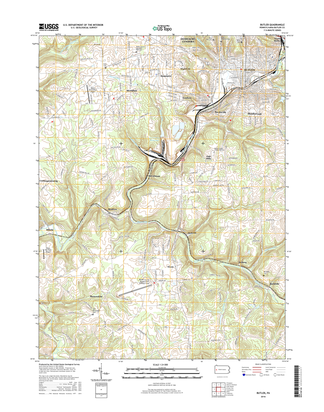 Butler Pennsylvania  - 24k Topo Map