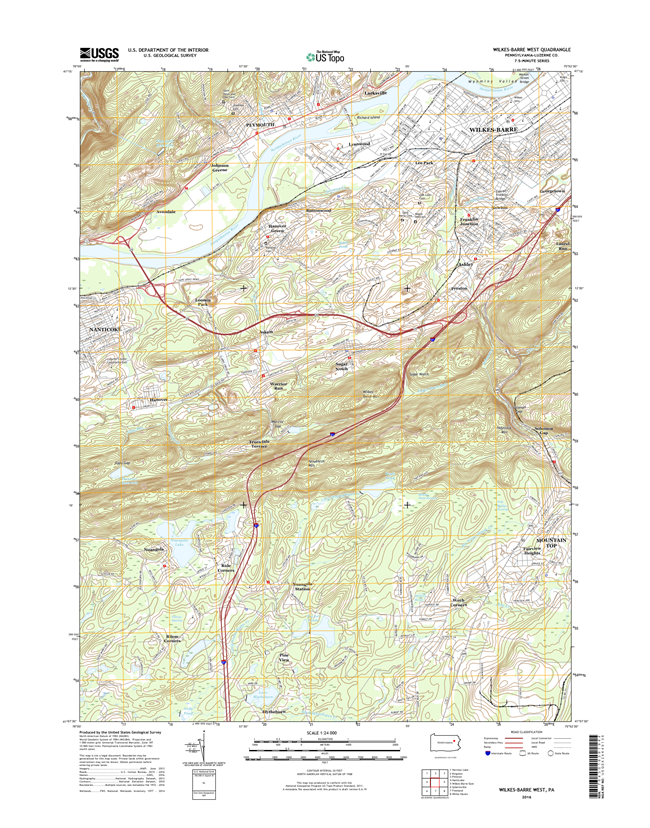 Wilkes-Barre West Pennsylvania  - 24k Topo Map