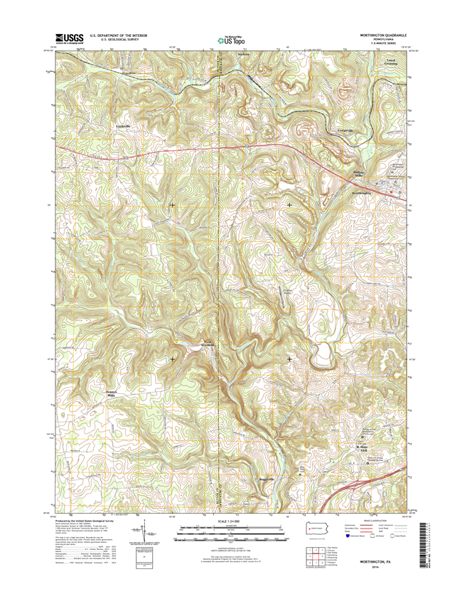 Worthington Pennsylvania  - 24k Topo Map