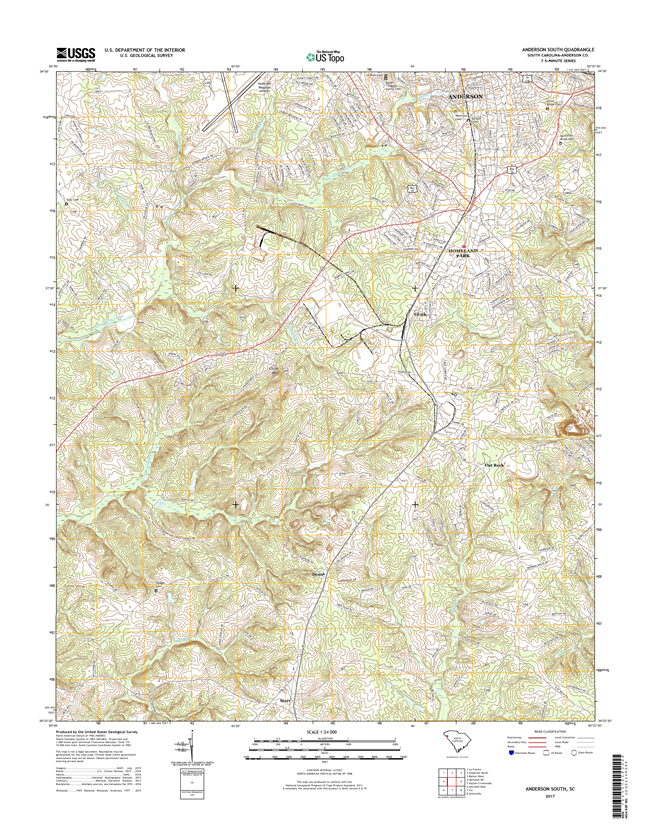 Anderson South South Carolina  - 24k Topo Map