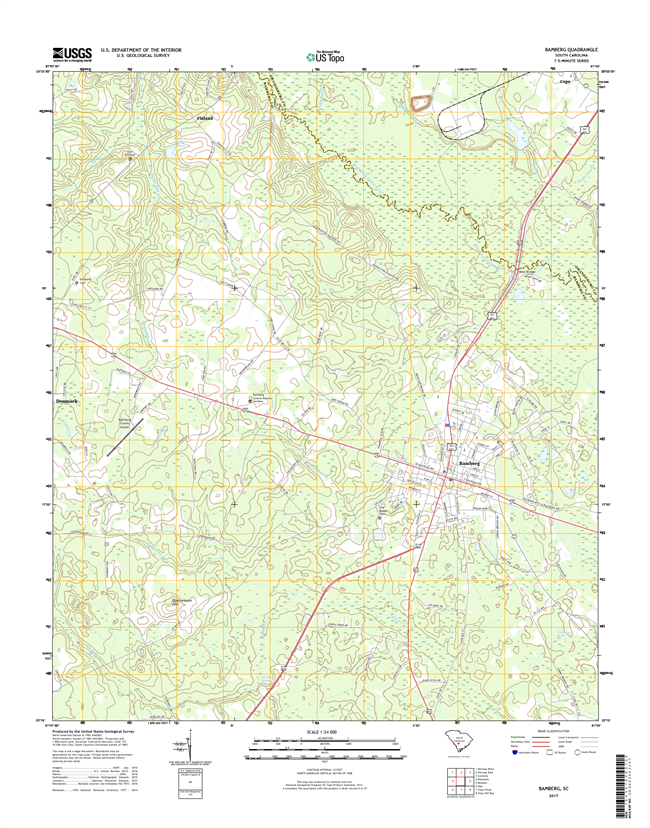Bamberg South Carolina  - 24k Topo Map