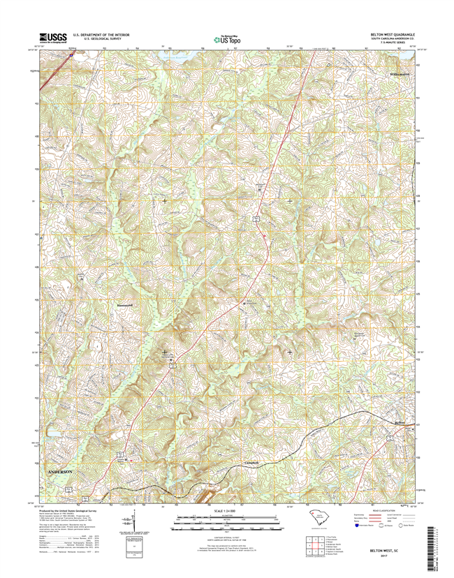 Belton West South Carolina  - 24k Topo Map