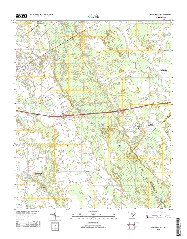 Bishopville East South Carolina  - 24k Topo Map