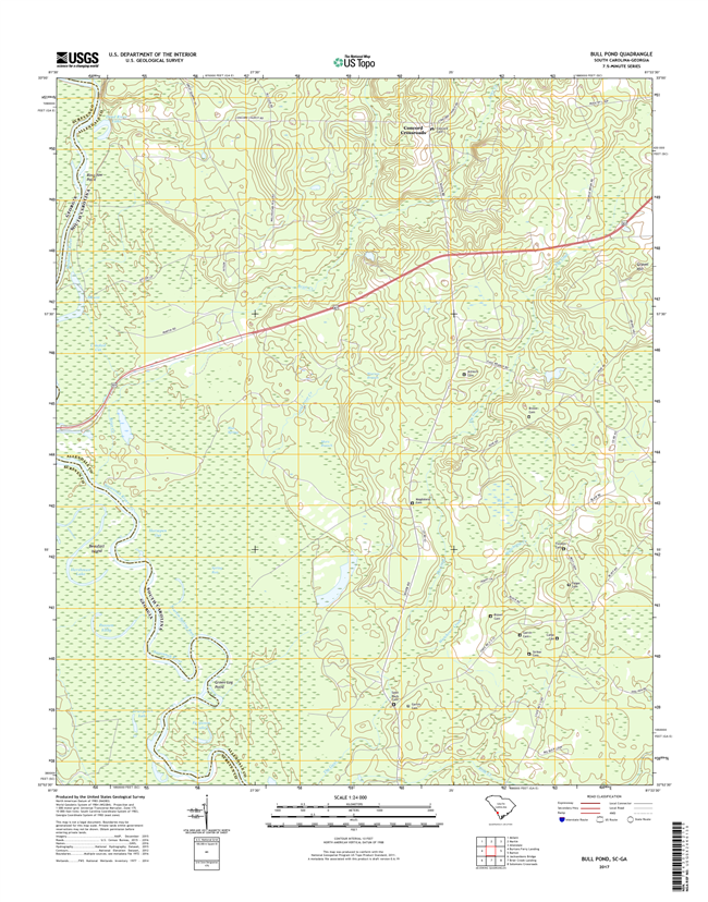 Bull Pond South Carolina - Georgia - 24k Topo Map