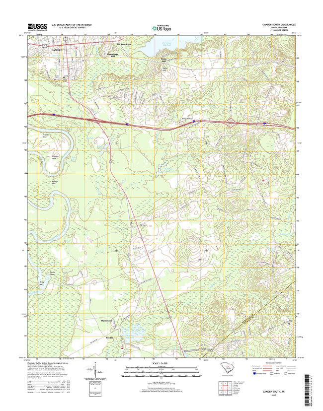Camden South South Carolina  - 24k Topo Map