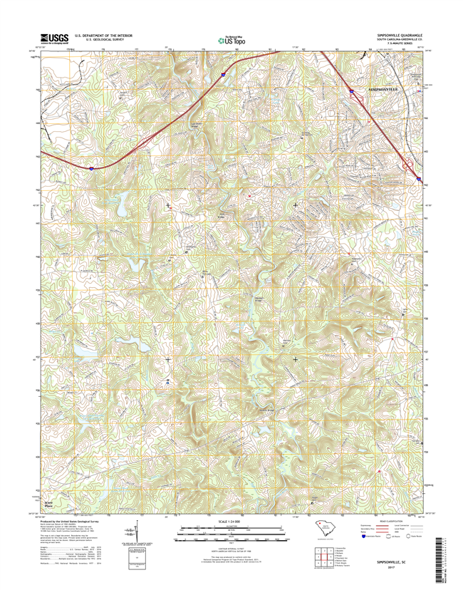 Simpsonville South Carolina  - 24k Topo Map