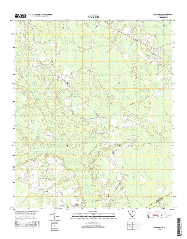 Tony Hill Bay South Carolina  - 24k Topo Map