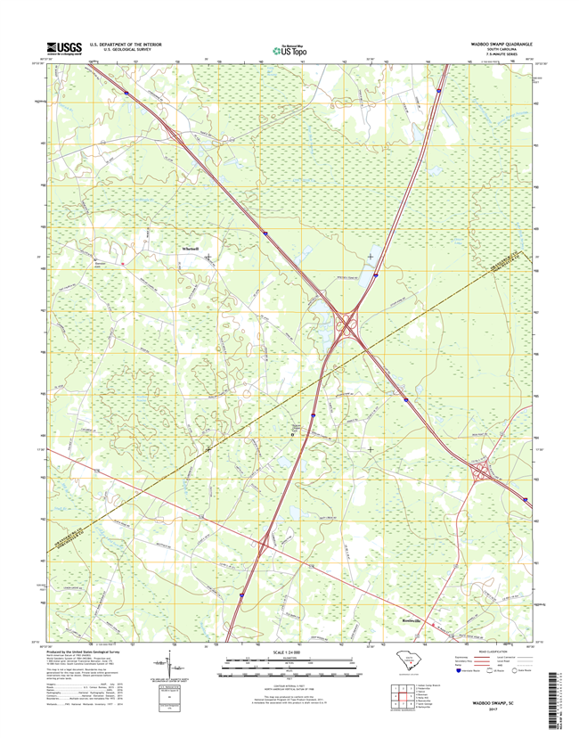 Wadboo Swamp South Carolina  - 24k Topo Map