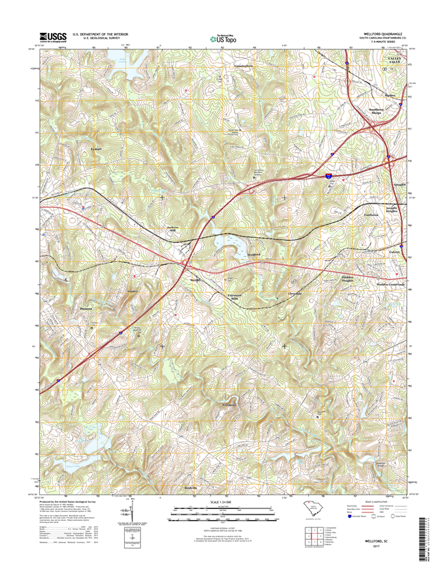 Wellford South Carolina  - 24k Topo Map