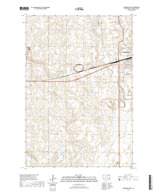 Aberdeen West South Dakota  - 24k Topo Map