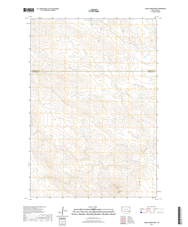 Alkali Creek West South Dakota  - 24k Topo Map