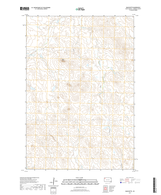 Bams Butte South Dakota  - 24k Topo Map
