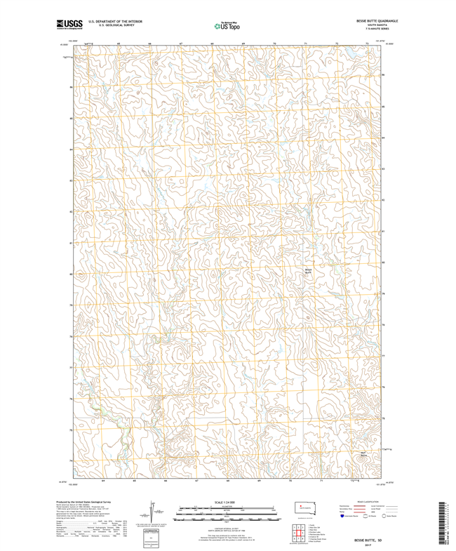 Bessie Butte South Dakota  - 24k Topo Map