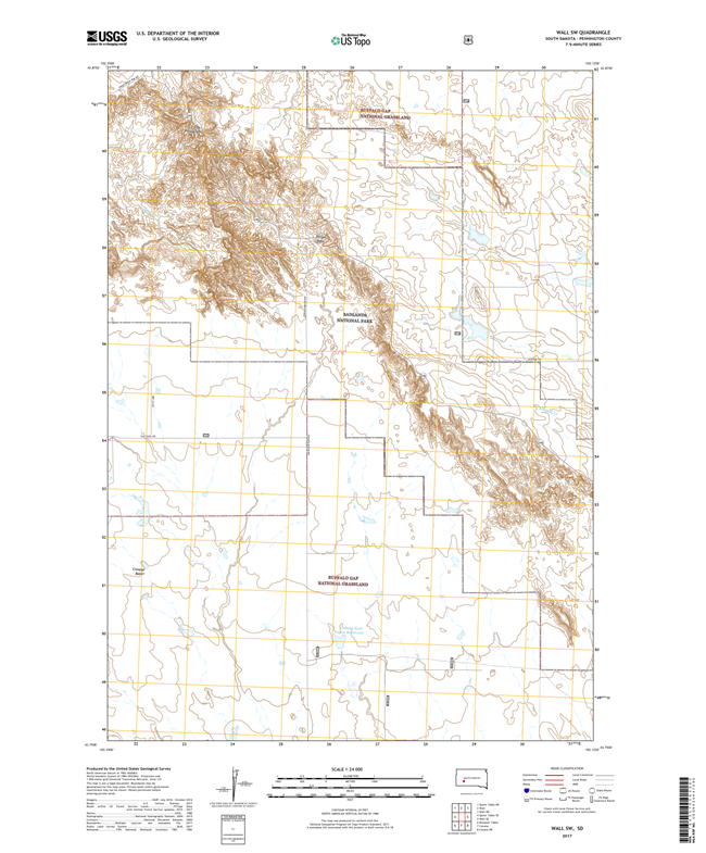 Wall SW South Dakota  - 24k Topo Map