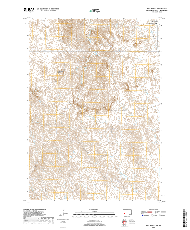Willow Creek NW South Dakota  - 24k Topo Map