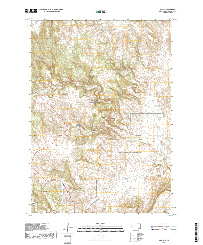 Wind Cave South Dakota  - 24k Topo Map